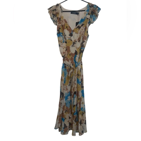 NWT Ralph Lauren Crinkle Georgette floral dress. Size 8 - Picture 5 of 10